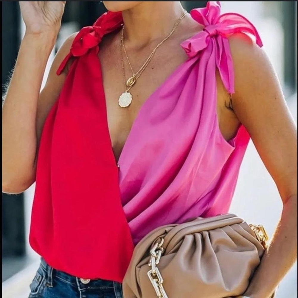Pants Store | Red and Pink Two-Toned Tie Bodysuit